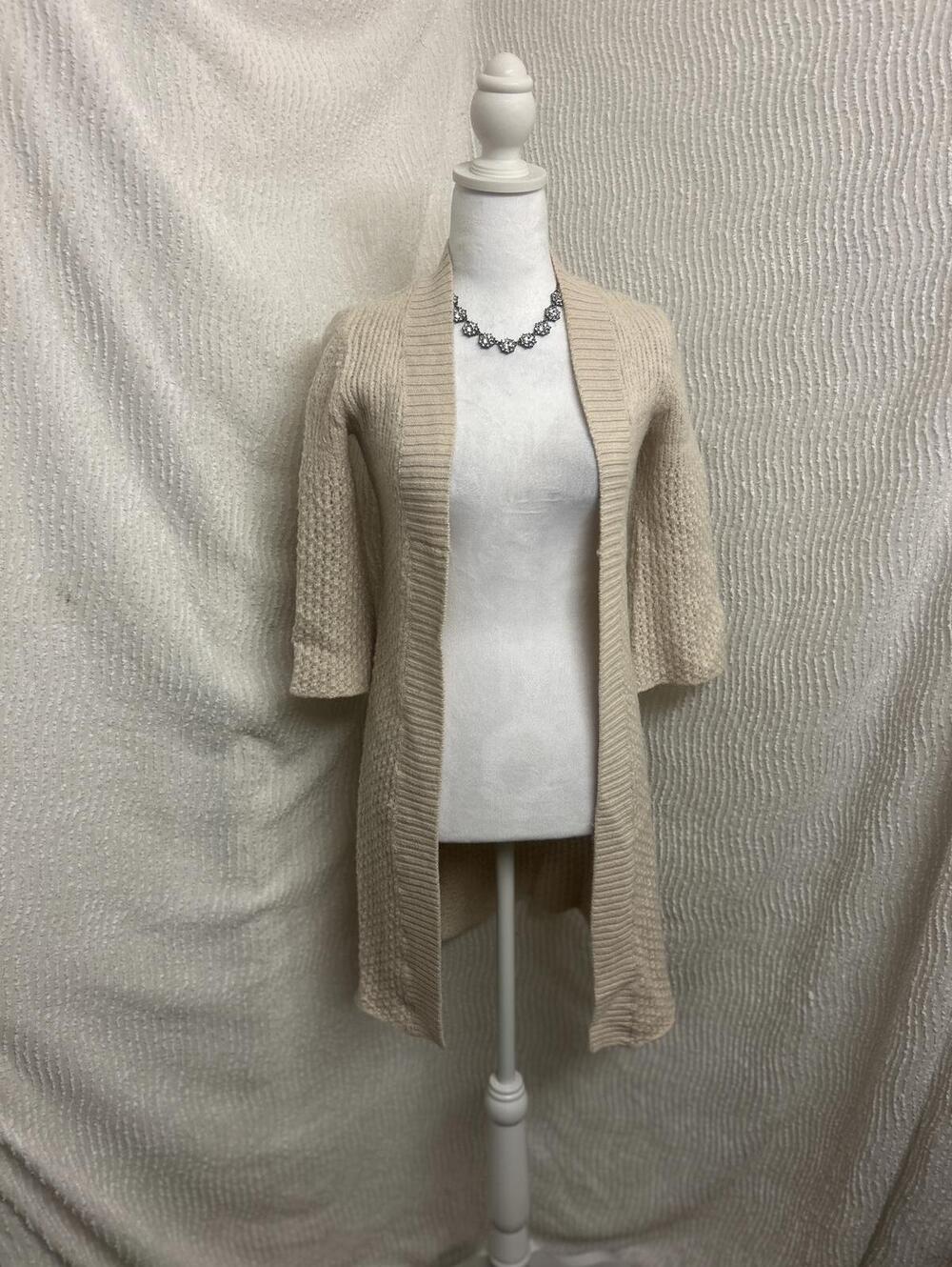 Rebecca Taylor Baby Alpaca Cardigan Cream 3/4 Sleeve Open Front Small